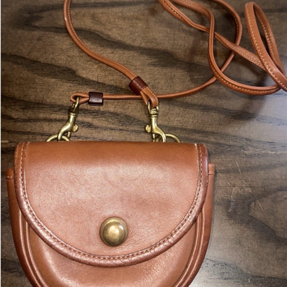 COACH Classic Brown Leather Crossbody Bag with Brass Accent